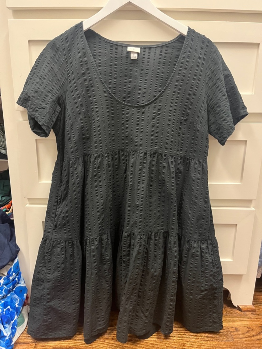 A NEW DAY: Black Textured Short Sleeve Mini Dress w/pockets